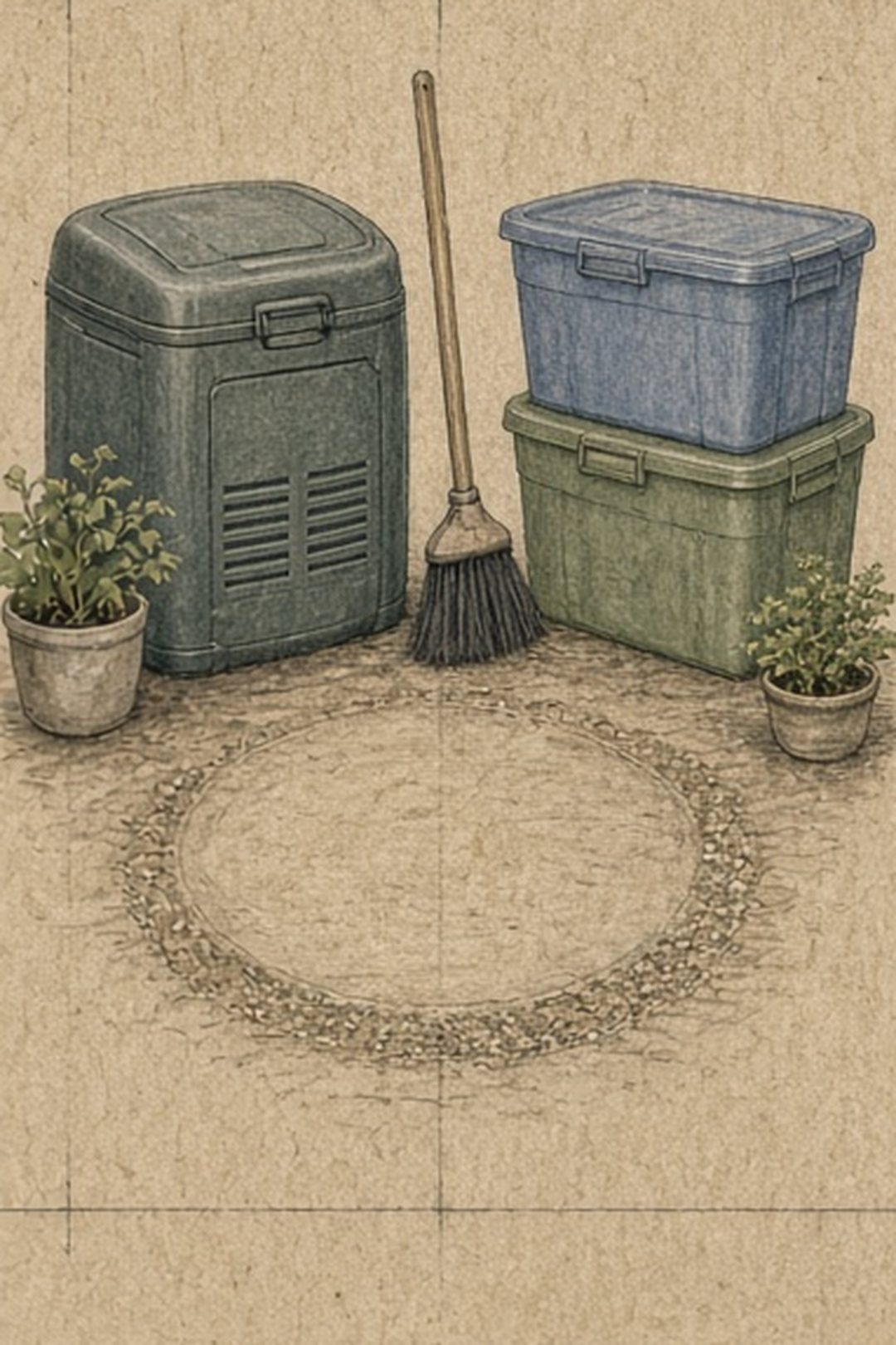Secured compost, a swept feeder area, and sealed bins
