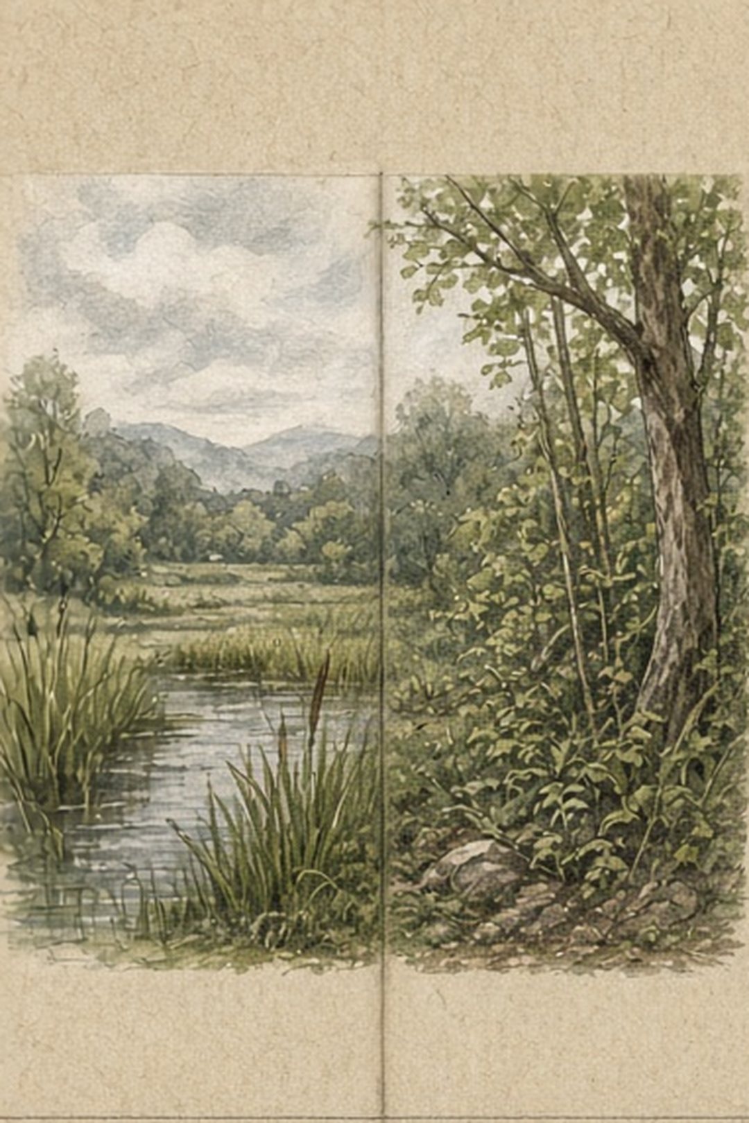 Two habitat plates divided by a clean paper fold