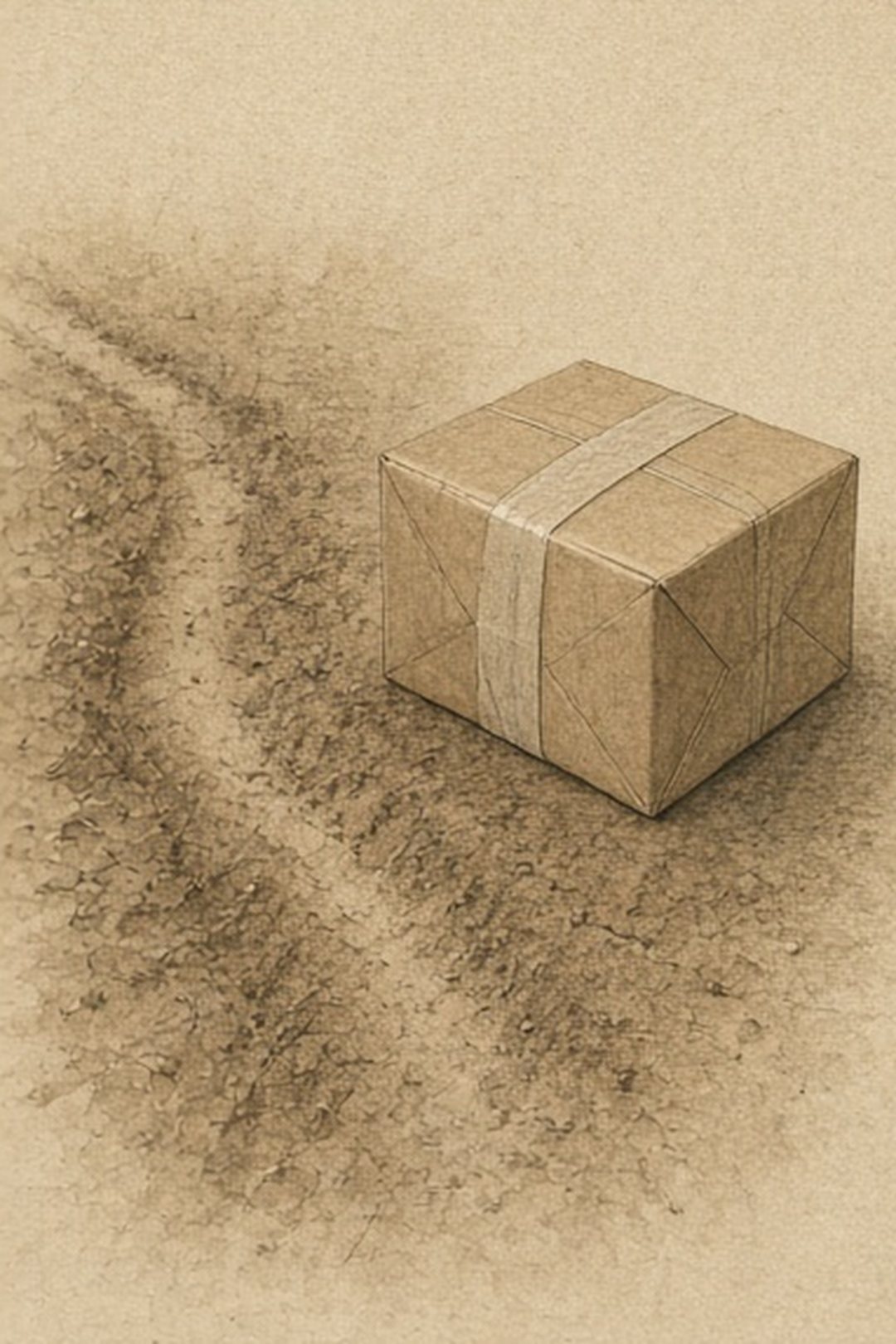 An animal trail ending before a sealed outgoing parcel