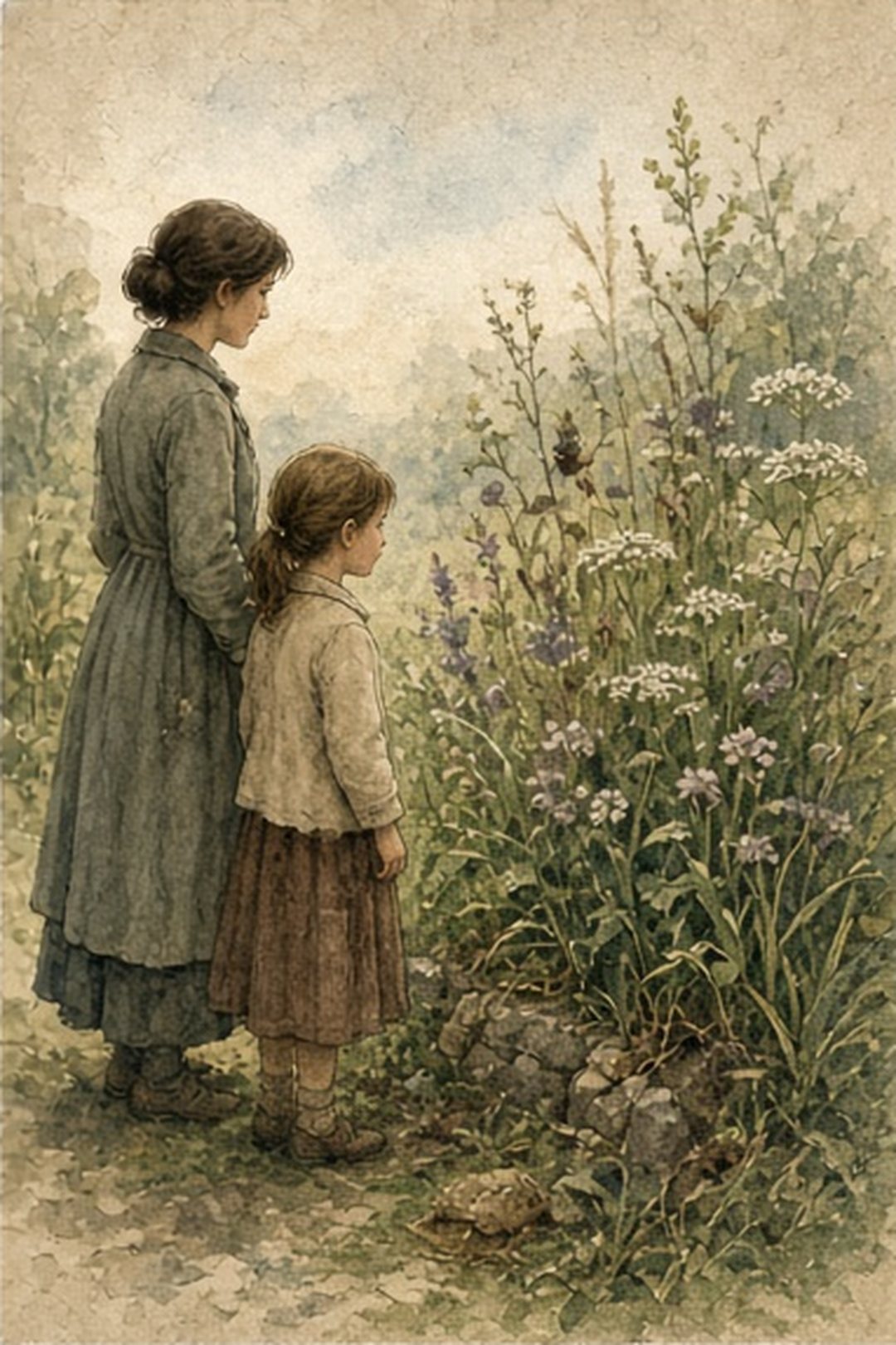 A fictional adult and child observing from a respectful distance