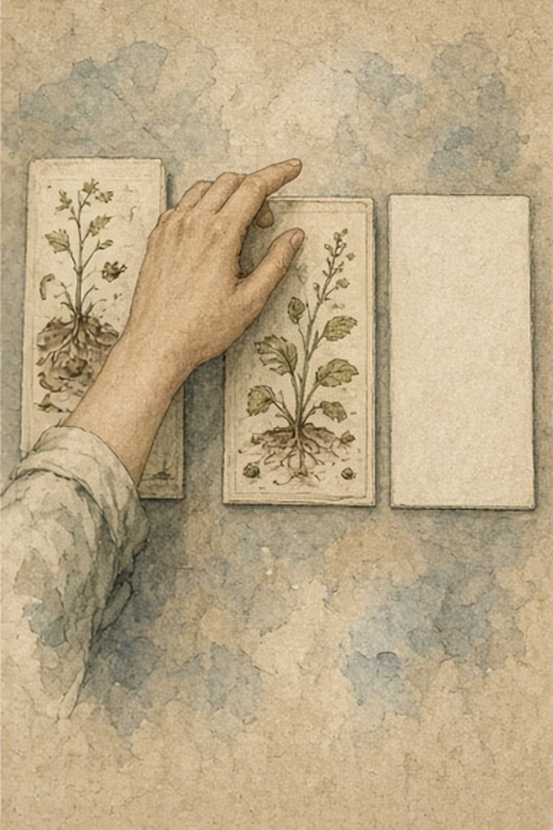 A hand choosing among kept, removed, and blank field plates